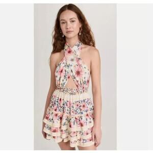 NEW Agua Bendita Sz S Maona Ross Mini Halter Tiered Dress in Multicolor Floral
